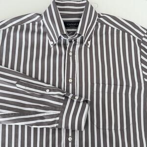 Canali Shirt Mens 42 16 1/2 Brown Striped Button Down Long Sleeve Made in Italy